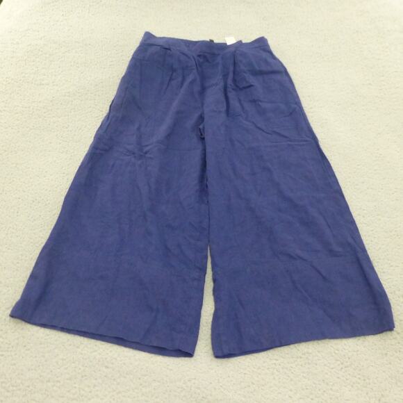 Banana Republic Pants Womens Large Wide Leg Crop Blue Linen Blend Pull On - Picture 1 of 10